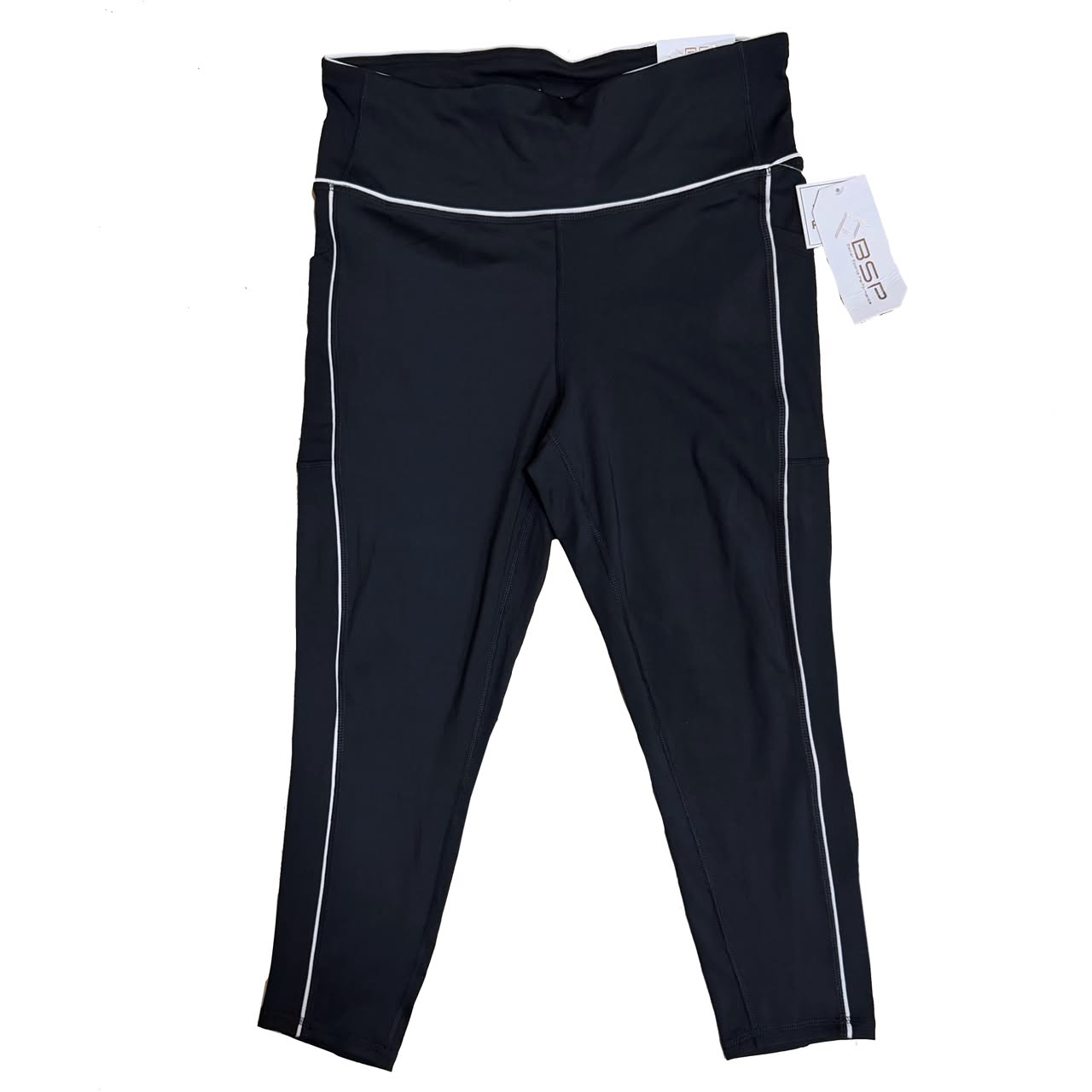 LEGGINS NEGRO CON RAYAS BLANCAS BSP TALLA L 