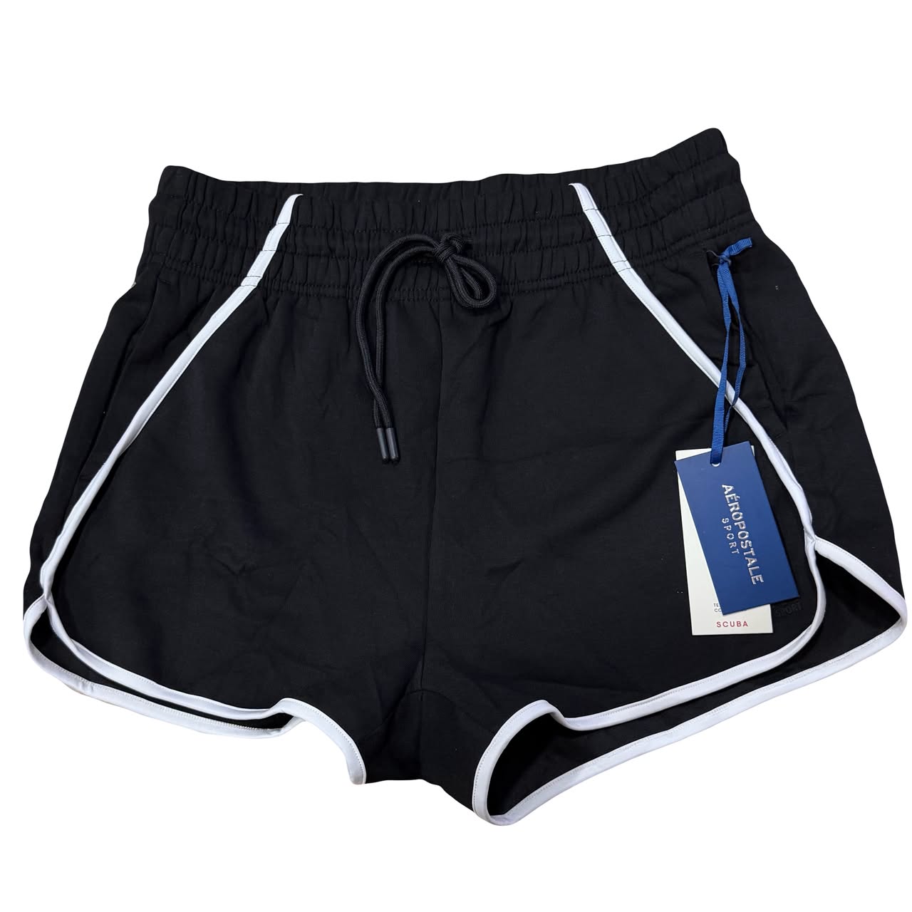 SHORT NEGRO CON RAYAS BLANCAS AEROPOSTALE TALLA M 
