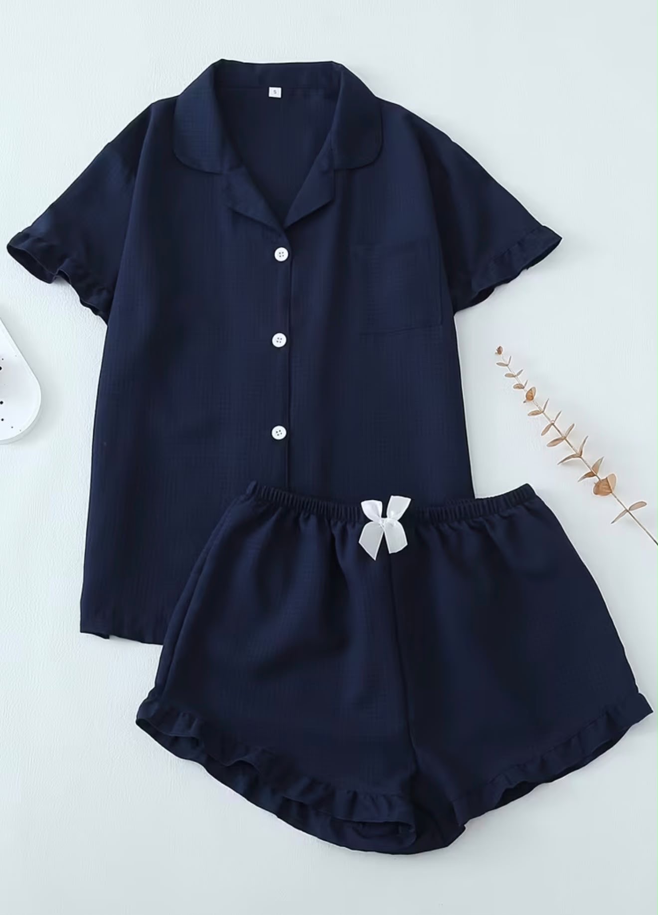 PIJAMA CONJUNTO CORTO AZUL UNICOLOR  TALLA L