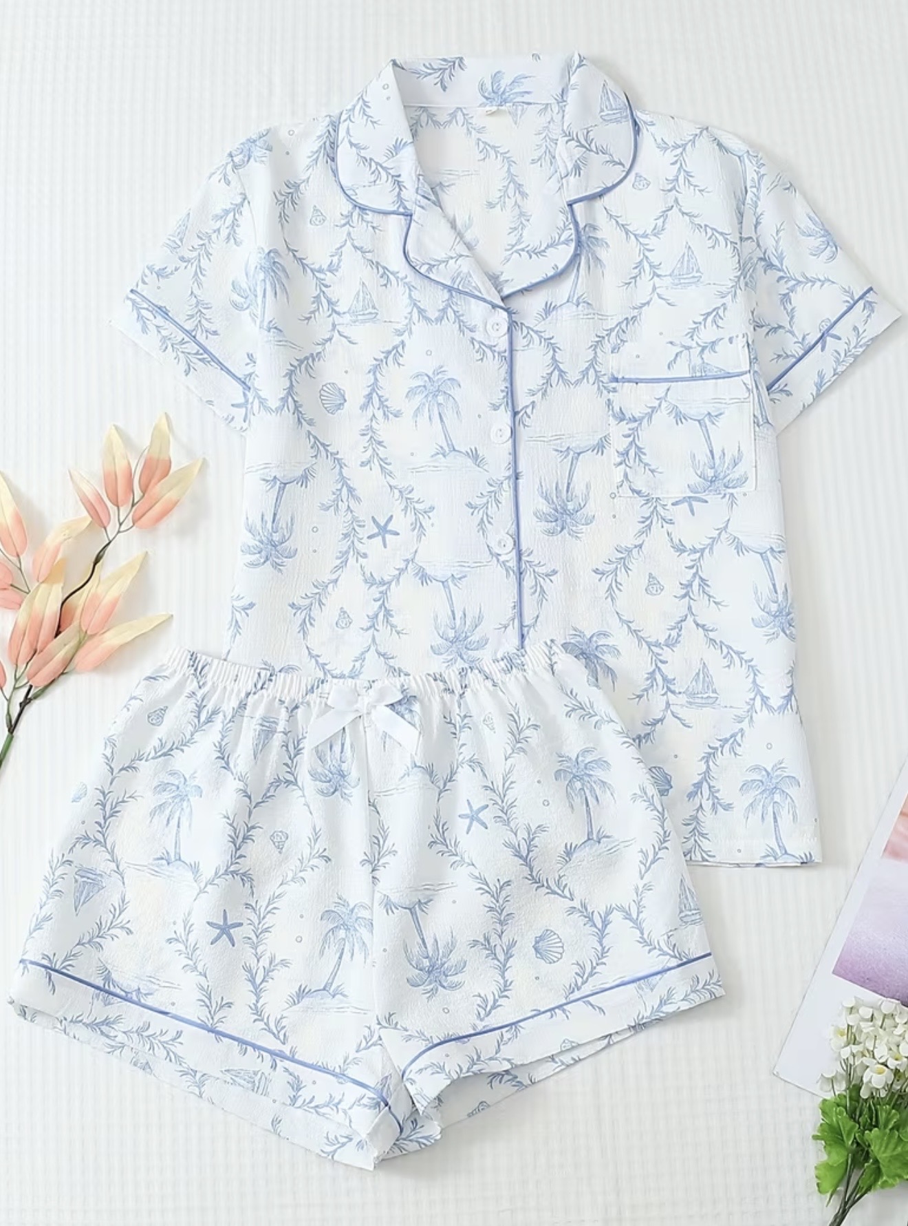 PIJAMA CONJUNTO CORTO BLANCO Y AZUL  TALLA L