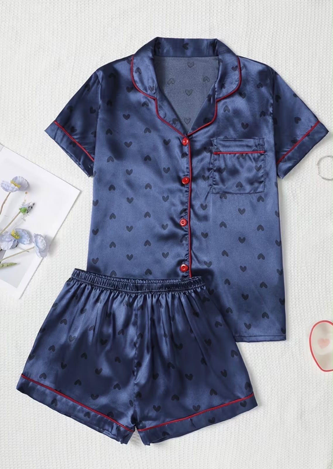 PIJAMA CONJUNTO AZUL CON CORAZONES TALLA XL